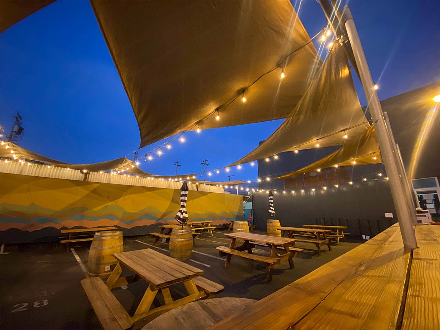 Berkeley Covered Patio With String Lights At Night
