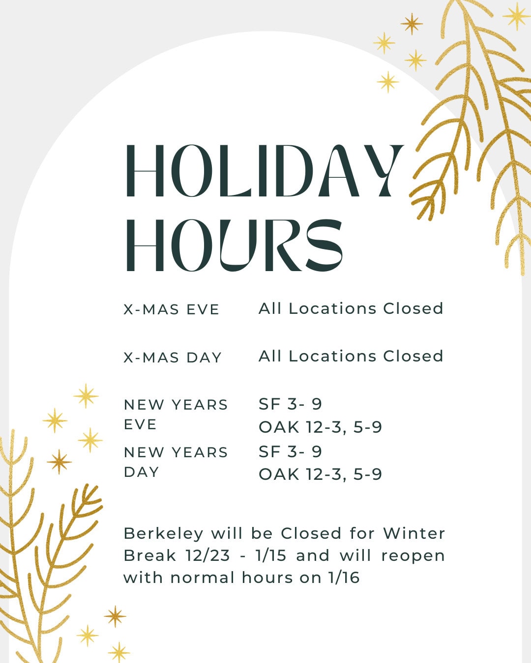 Gold Neutral Minimalist Holiday Hours Christmas Instagram Post