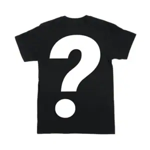 The Mystery Shirt/Sweatshirt features a bold white question mark design on the back of a black tee.